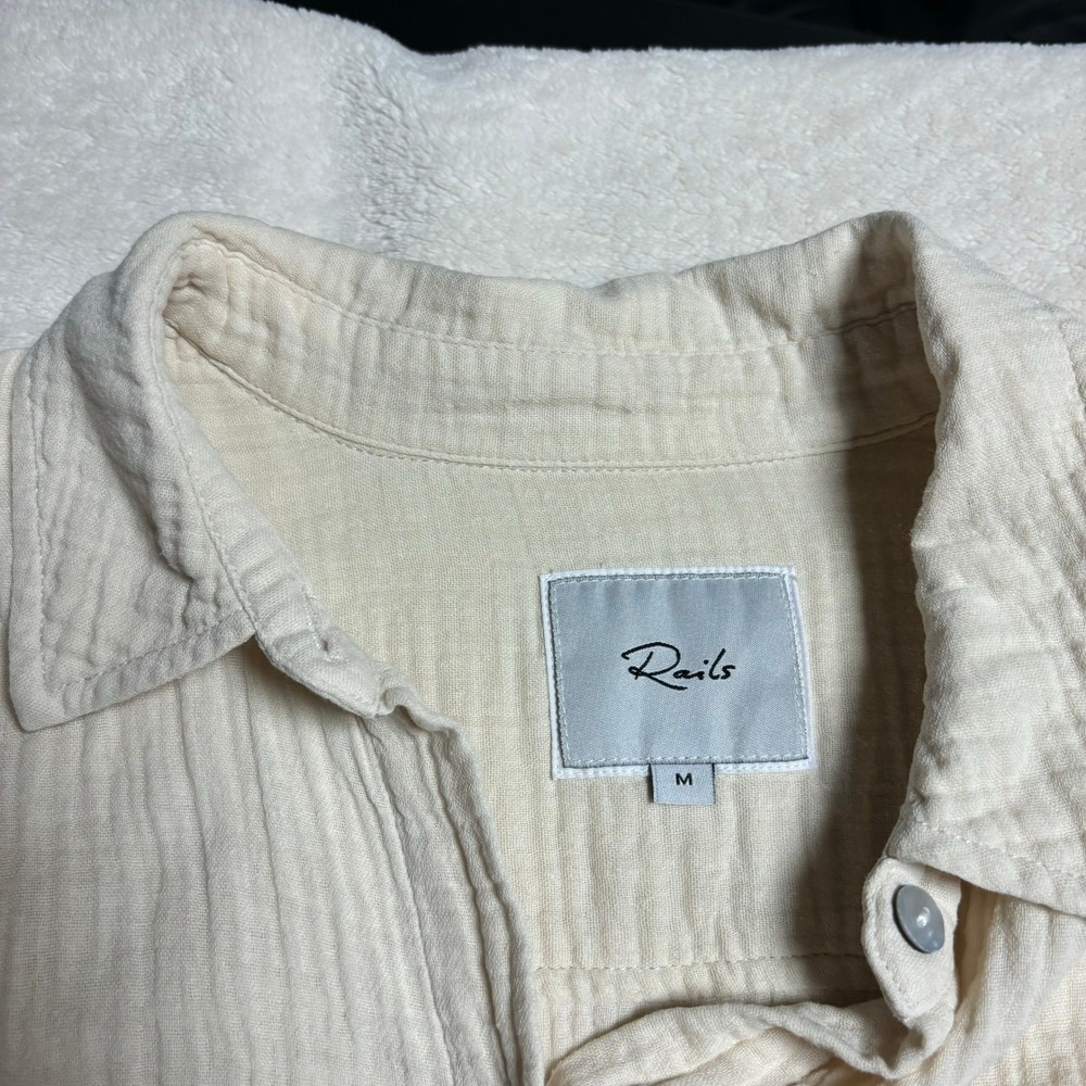 Rails Womens Nadia Tie Dress Size Medium Flax Cotton Gauze Long Sleeve Buttons - Picture 3 of 14